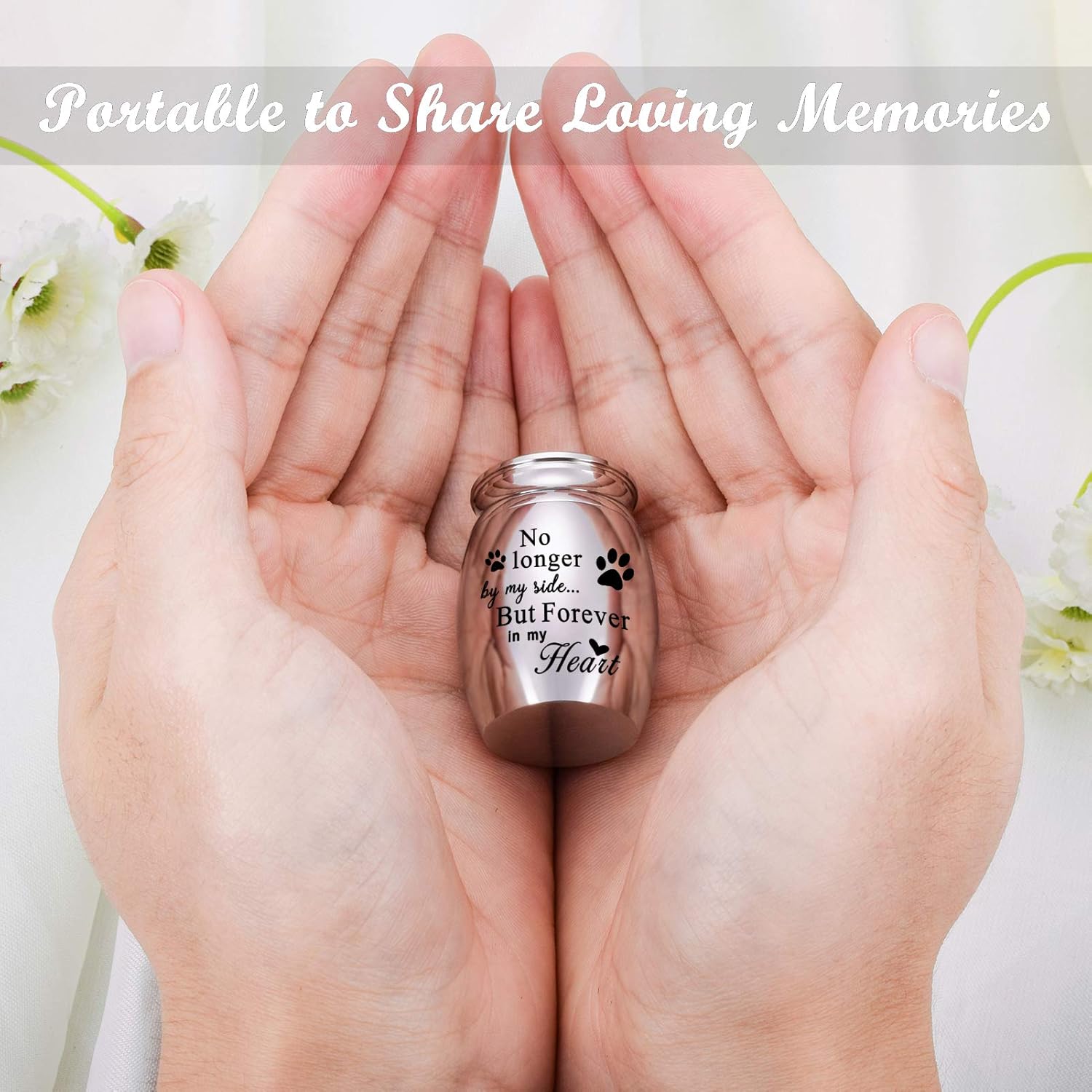 XIUDA 1.57 inches Mini Pet Memorial Small Urns for Dog and Cat Ashes, Stainless Steel Cremation Urn, Pet Paw Print Keepsake Urn for Ashes - No Longer by My Side Forever in My Heart - Image 4