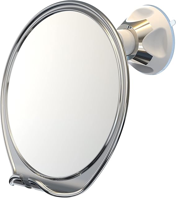 Luxo Shaving Mirror, Shower Mirror with a Razor Holder for Shaving with Powerful Suction Cup - Shatterproof Anti Fog Mirror for Shower (Chrome)