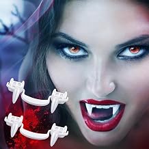 Selimay 3 Pairs Retractable Realistic Vampire Zombie Fangs, Not Scratch The Gums, Reusable Creepy Fake Teeth Braces, Halloween Party Dress Up Horror Props for Adults