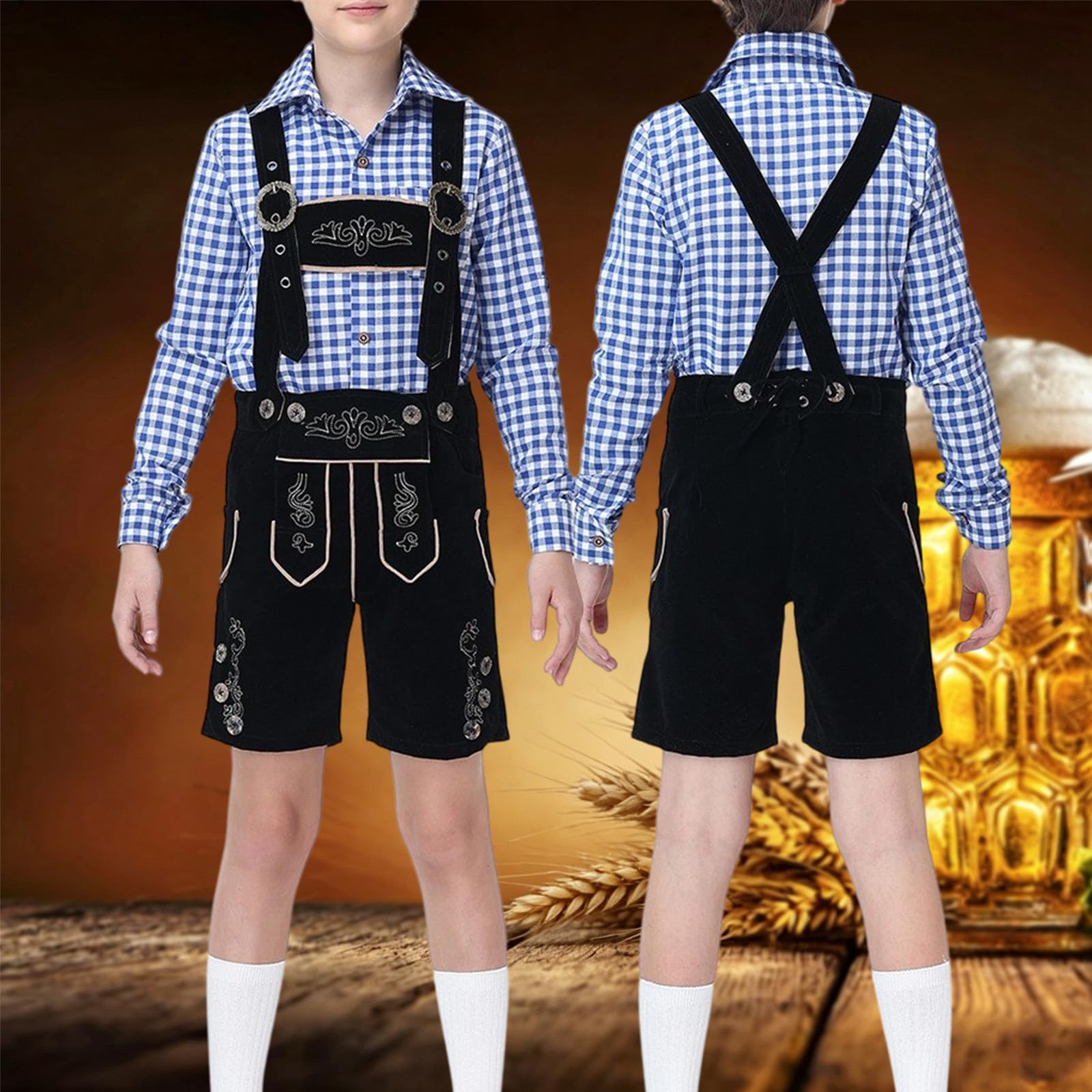 Generisch Trachtenlederhosen Für Jungen Oktoberfest Kinder Jungen Outfit, Kurze Trachtenhose Im Landhaustil Hochwertige Verarbeitung Mit Stickerei Und Brotzeitfalte