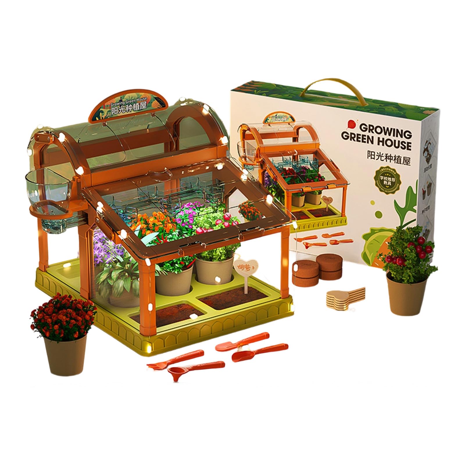 Mini-greenhouse, Gardening Set, Plant Growing Kit, Mini-greenhouse Flower Growing Kit with Upgraded Irrigation, Discovery Educational Gardening Gifts for Boy & Girl