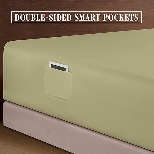 Vista 342 de Elegance Linen® - Juego de sábanas de 4 piezas, resistente a las arrugas, 1500 hilos, ultrasuaves, esquinas tipo bolsillos profundos de hasta 16