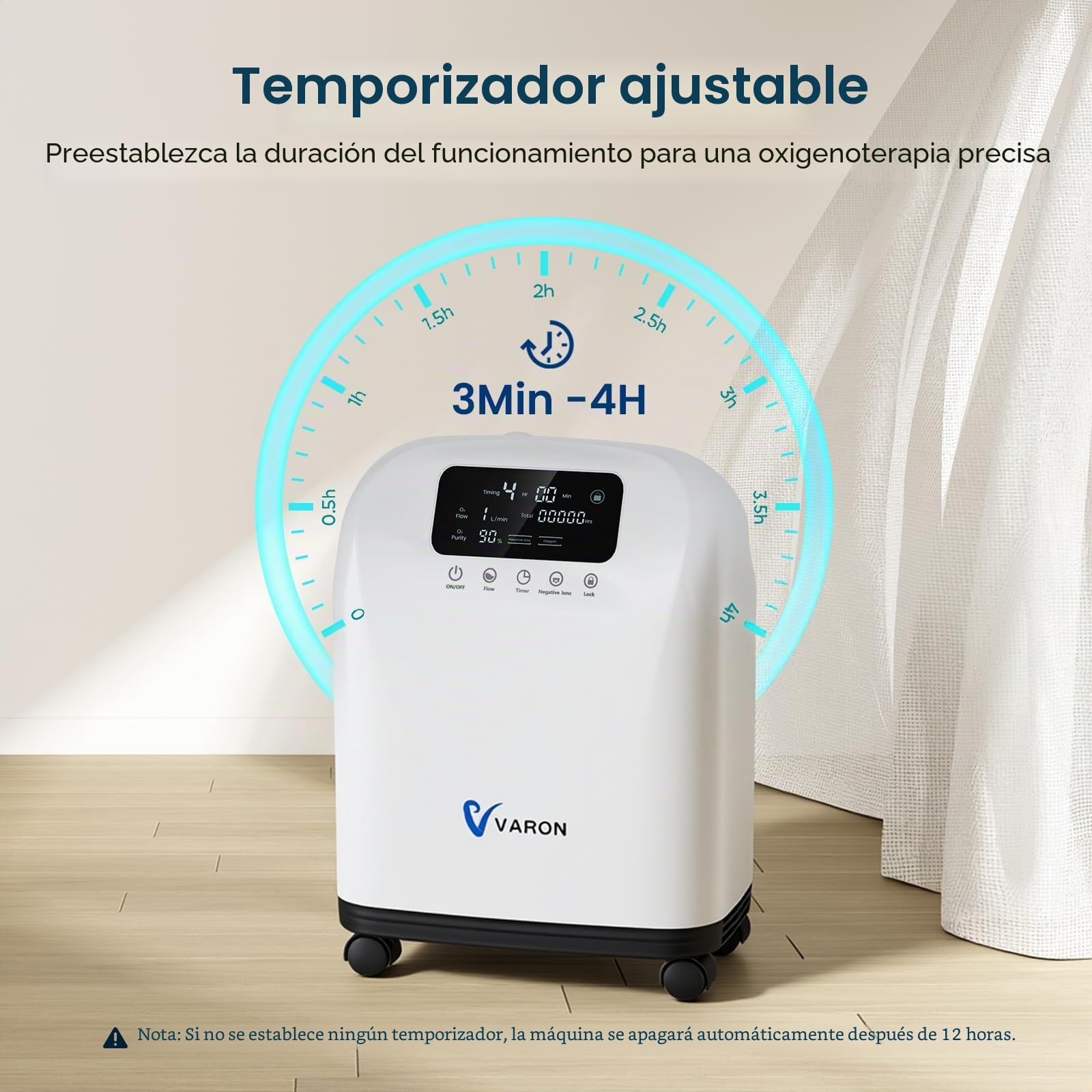 Concentrador de oxígeno portátil para el hogar, Xandoril, 1–9 l/min, 90% de concentración, adecuado para adultos y niños, con control remoto, <45 dB bajo ruido
