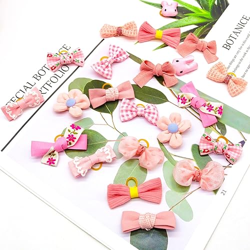 Miniatura 5 de 20 piezas de lazos pequeños de color rosa claro para el pelo de perros con bandas de goma, moño de bola de flores con nudo superior para accesorios