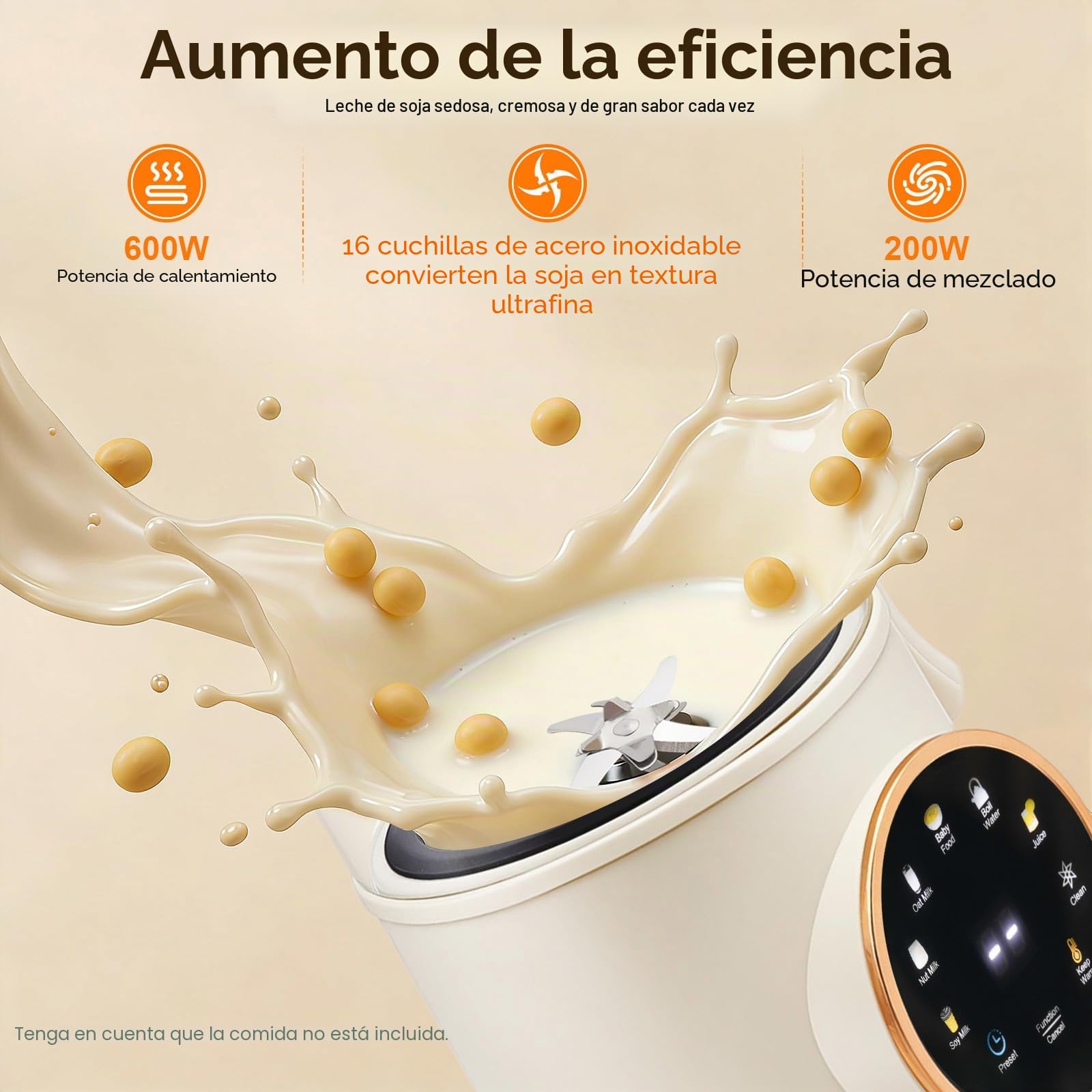 Máquina de Leche Vegetal 1.4L con Pantalla LED 16 Cuchillas Cepillo et Taza de Medición Automática para Leche de Soja Avena Almendras Yogur Milk Maker puede Aplicar Calor o Frío