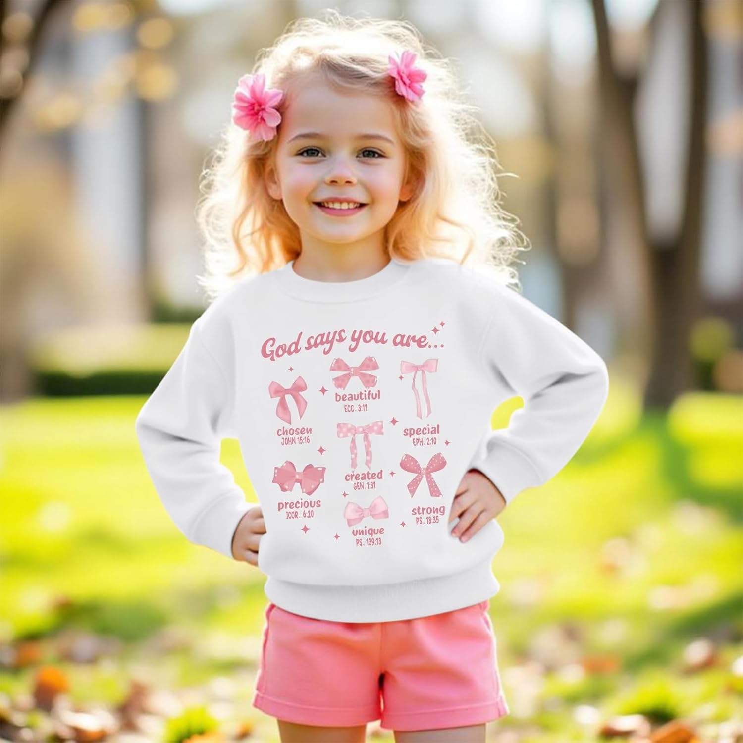 KEEVICI Cute Girls Bow Graphic Sweatshirt Christian Hoodies For Kids God Kawaii Hoodie Letter Pullover Long Sleeve Shirts Top - Image 3