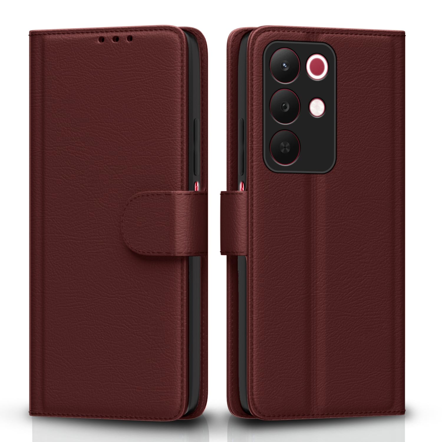 Amazon Basics Flip Cover for Realme Narzo 90X 5G / Realme C85 5G / Realme 15X 5G Leather Finish | Wallet Stand and Shock Proof | Inside TPU with Card Pockets | Complete Protection Flip Case (Brown)