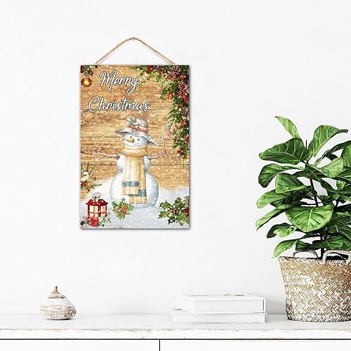 Miniatura 9 de CustonCares Merry Christmas Muñeco de nieve para decoración de habitación, letrero de madera establecido, muñeco de nieve rústico con regalo,
