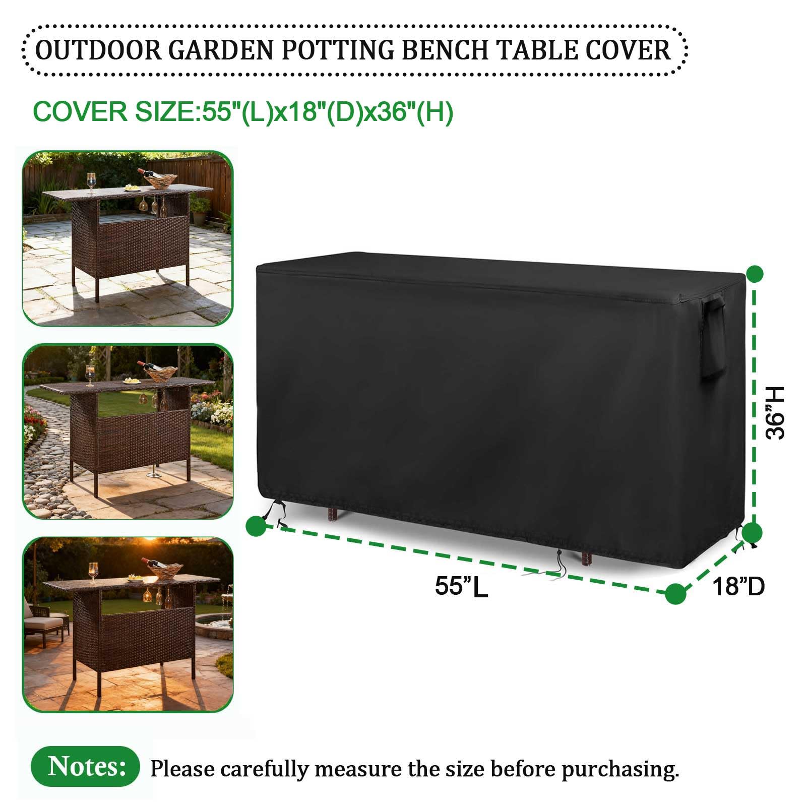Funda impermeable Oxford 600D para banco de macetas, protección de gabinete de almacenamiento al aire libre, cubierta de cobertizo de patio antidecoloración, 55 pulgadas de largo x 18 pulgadas de