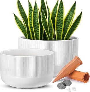 Ceramic Planters - 10+12 Inch Large Pots for Indoor & Outdoor Plants, Mo...