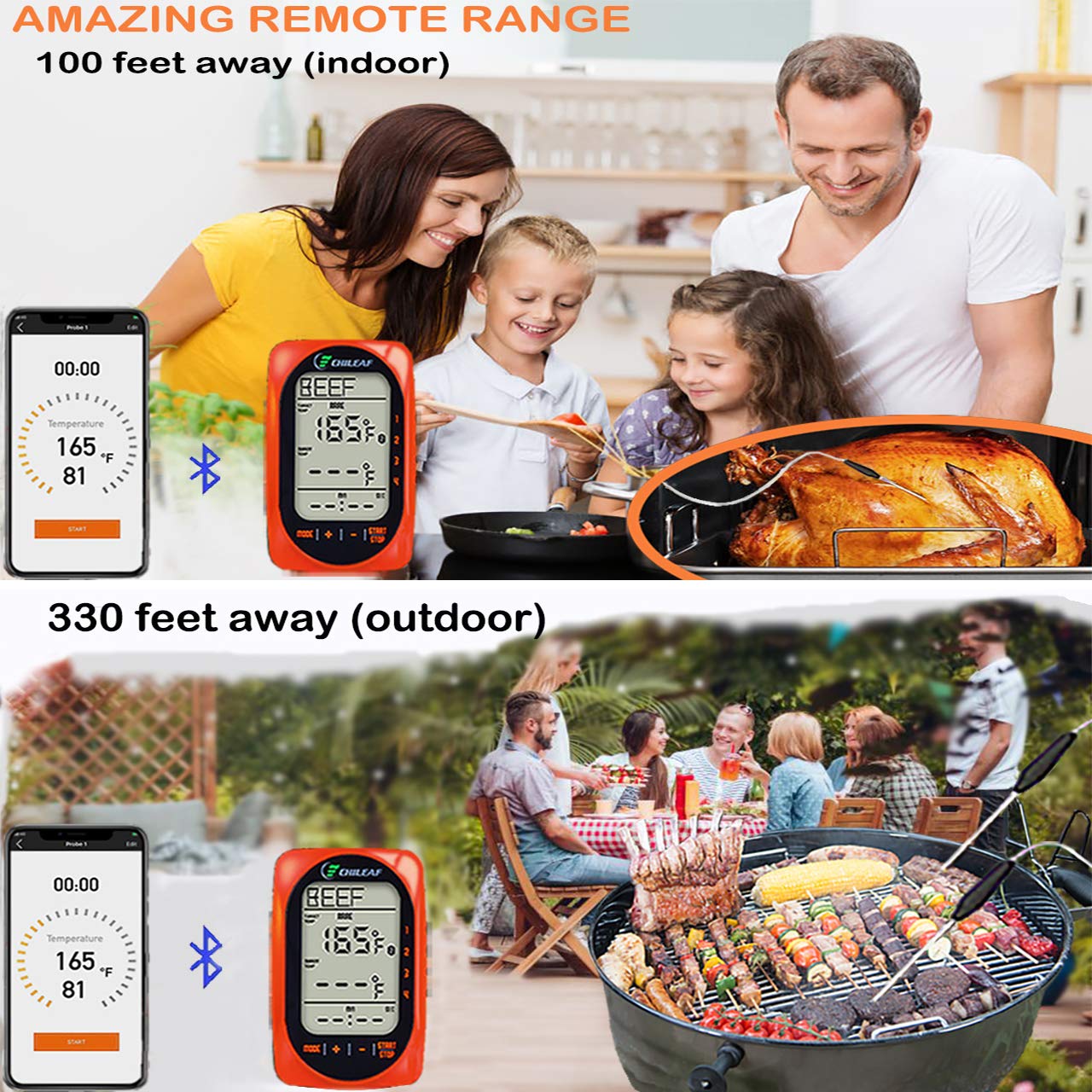 Prоmо Dіѕсоunt Uр Tо 70% оƒƒ CHILEAF Wireless Meat Thermometer with 4 Probes for Grilling, BBQ, Digital Meat Thermometer Instant Read, 330ft Long Range, Smart Timer & Alarm Mode, Bluetooth Food Smoker for Oven Kitchen Cooking Blасk Frіdау Sаlе 2022 CHILEAF Wireless Meat Thermometer with 4 Probes for Grilling, BBQ, Digital Meat Thermometer Instant Read, 330ft Long Range, Smart Timer & Alarm Mode, Bluetooth Food Smoker for Oven Kitchen Cooking
