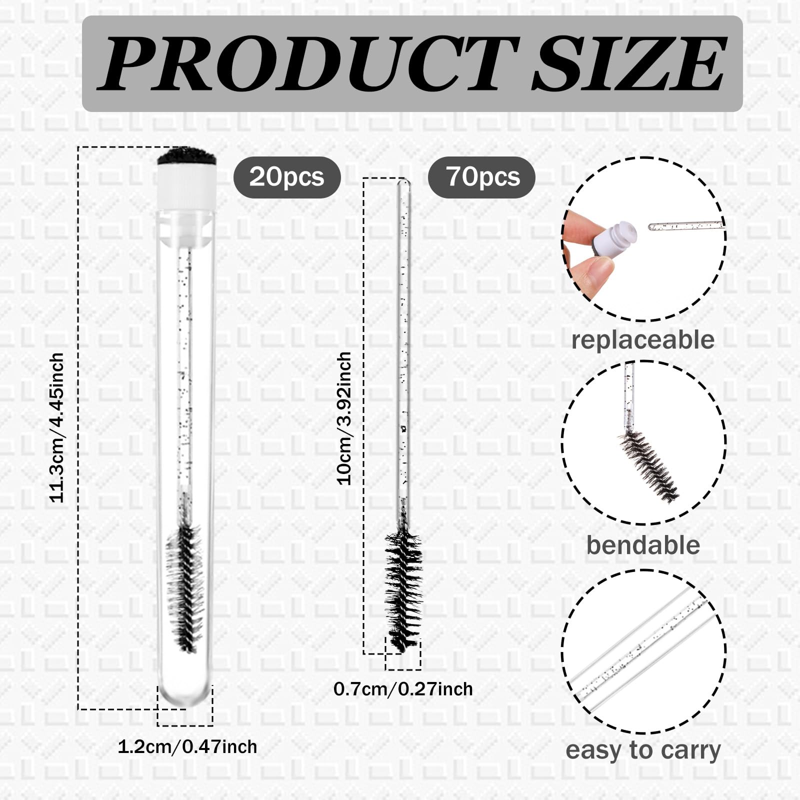 70 Stück Schwarze Wimpernbürstchen Einweg Wimpern Bürste mit 20 Stück Wiederverwendbare Leere Mascara Tube Set,Kristall Wimpernkamm, für Wimpernverlängerung Make up Tool Applikator Wimpernbürste Tube
