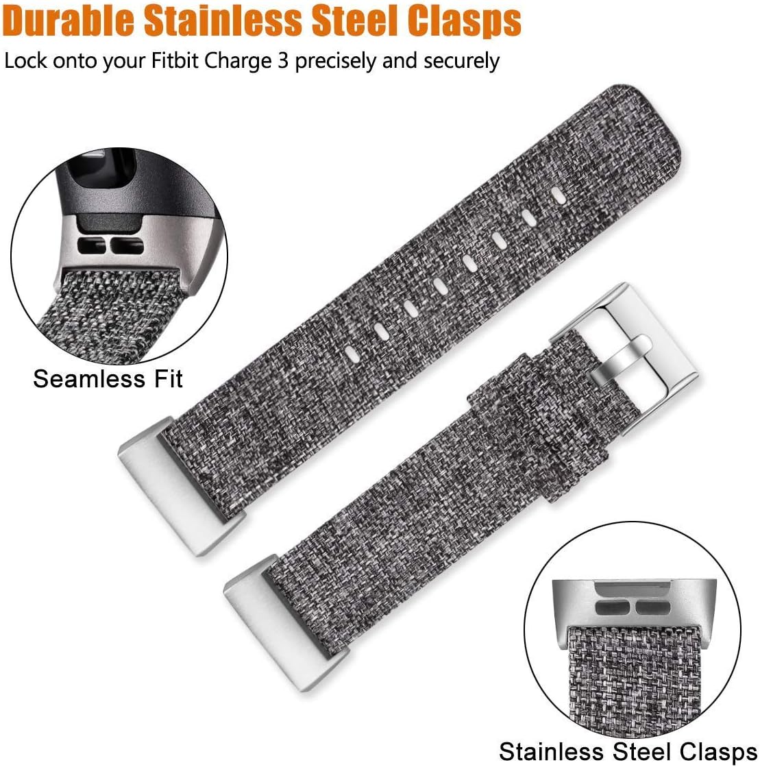 Maledan Compatible with Charge 4/ Charge 3/ Charge 3 SE Bands for Women Men, Soft Woven Fabric Replacement Band Accessory Strap, Charcoal, Large Size