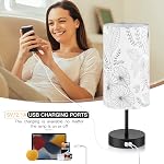 Touch Control Bedside Lampe avec 2 USB Ports, 3-Way Lampe de table pour chambre, CINSARY Lampe de table de nuit avec fond de fleur ronde pour salon Home Office (E26 LED Ampoule incluse)