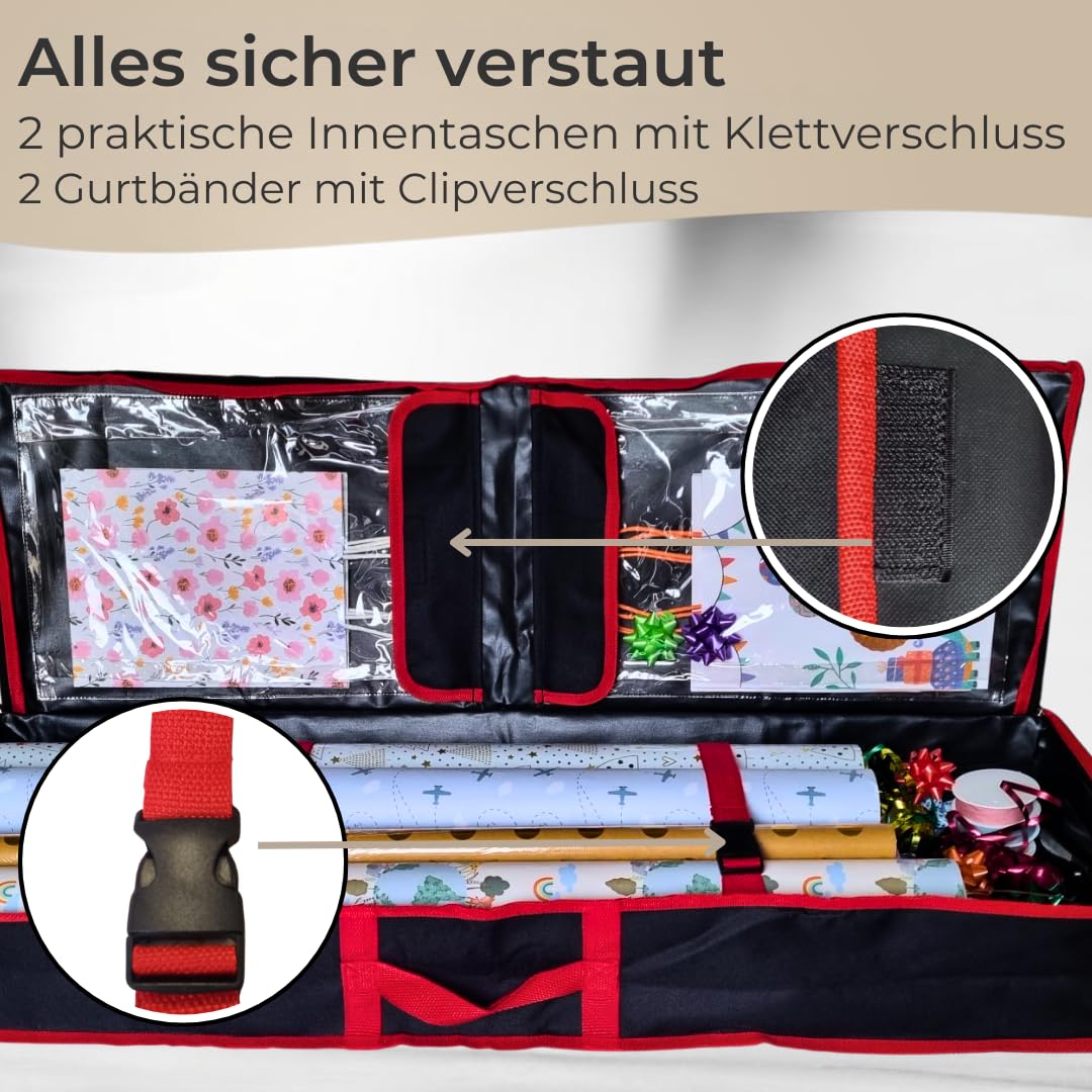 Geschenkpapier Aufbewahrungstasche 90 cm schwarz, wasserdicht/ Organizer für Geschenkverpackungen, Rollen, Bänder, Tütchen/ Aufbewahrungsbox staubdicht/ Geschenkpapierrollen Schutz bis zu 30 Rollen
