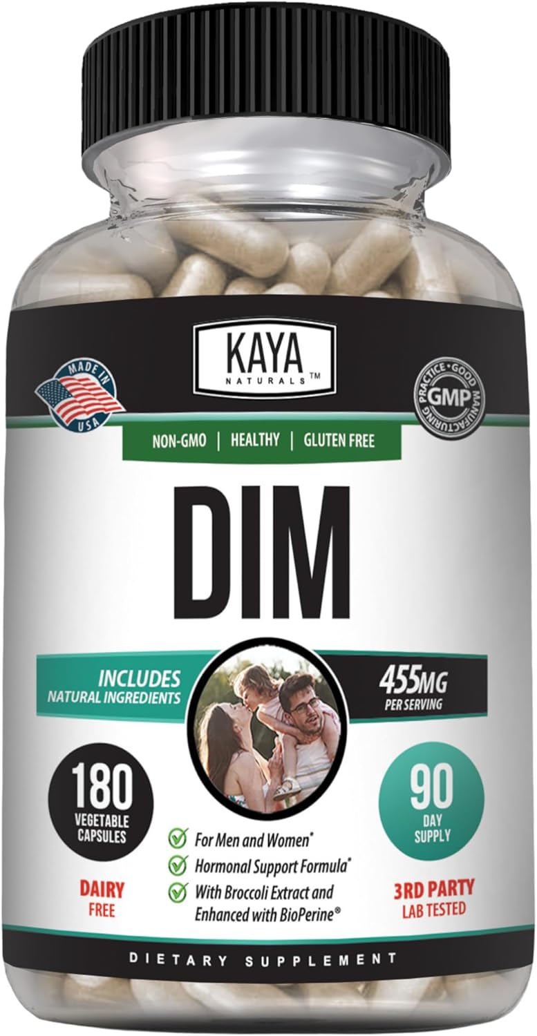 Kaya Naturals DIM Ultra | Supplement for Women and Men | Vegetable Capsules with Broccoli Extract & BioPerine | Herbal Supplement for Hormonal Support, Acne, Menopause, and Prostate – 180 Count