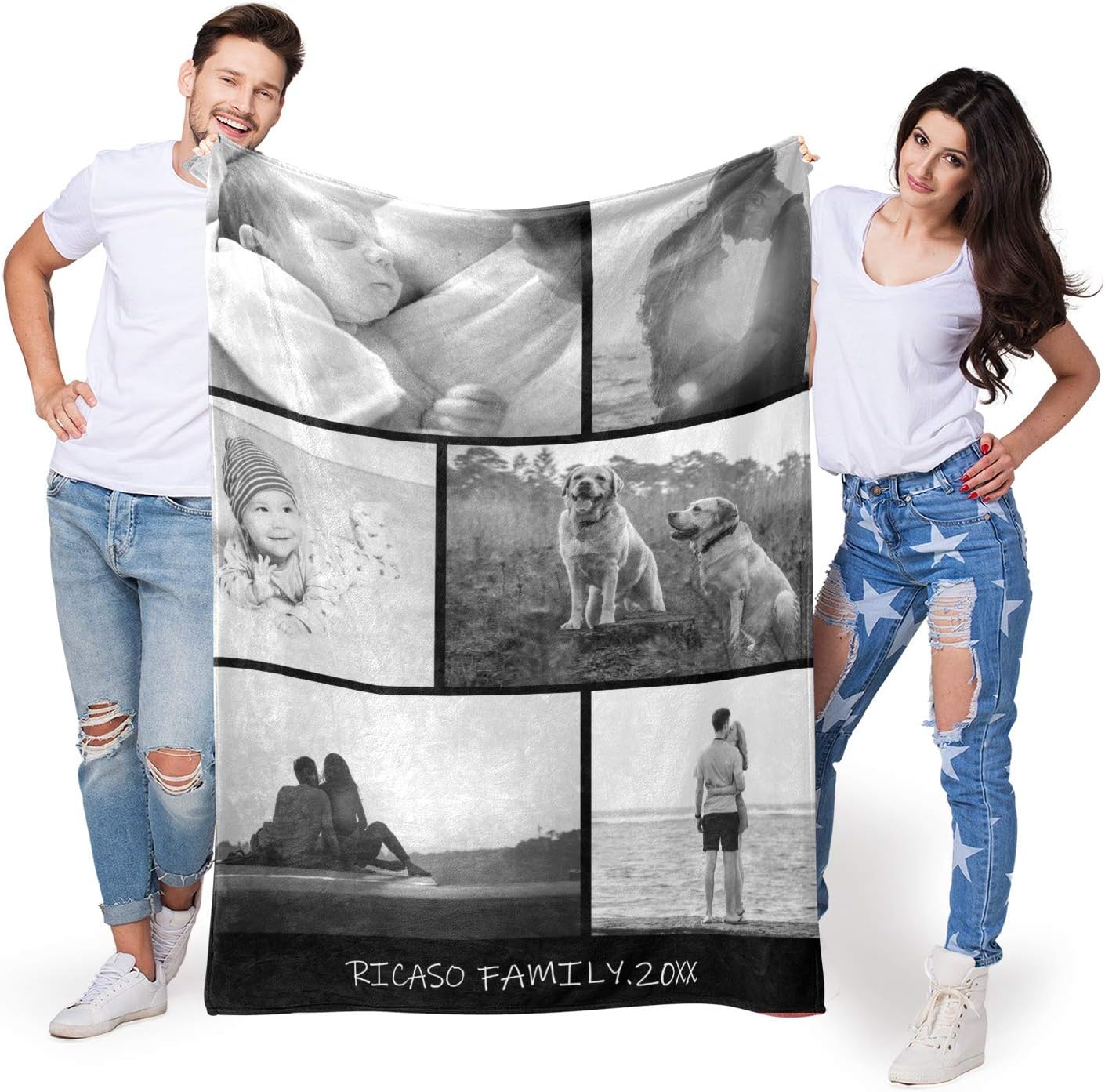 Custom Picture Collage Blanket, Customized Gifts for Husband, Personalized Gifts for Wife, Customizable Fleece Blanket with Pet Pictures and Family Photos as Gifts for Family and Friends on Christmas