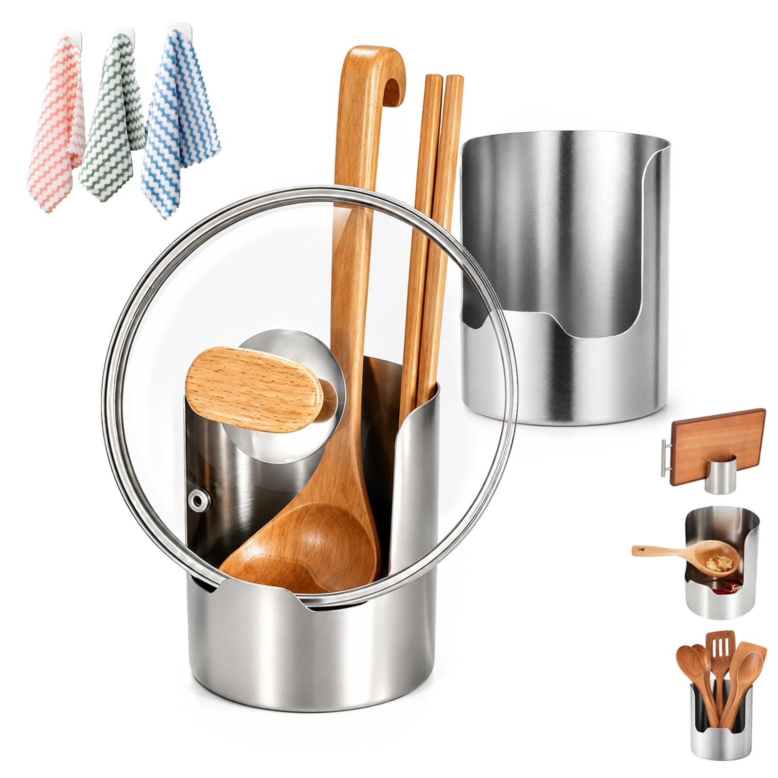 ZQMVXR Multi-Functional Kitchen Utensil Holder, Stainless Steel Spoon Rest And Countertop Organizer, Vertical Rack For Pot Lids Spatulas Cutting Boards