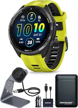 Garmin Forerunner 965 Advanced GPS Multisport Touchscreen Smartwatch, Yellow | Heart Rate Monitor, Training Stats, On-Device Workouts, Up to 13 Day Battery Life with Signature Series Power Bundle