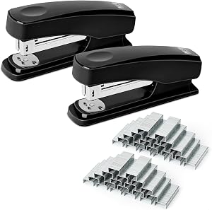 M&G Stapler, 2 Pack Desktop Staplers with 2000 Staples, 25 Sheet Capacity, No Jam, No-Slip, Desk Stapler for School Office Home Supplies (Black)