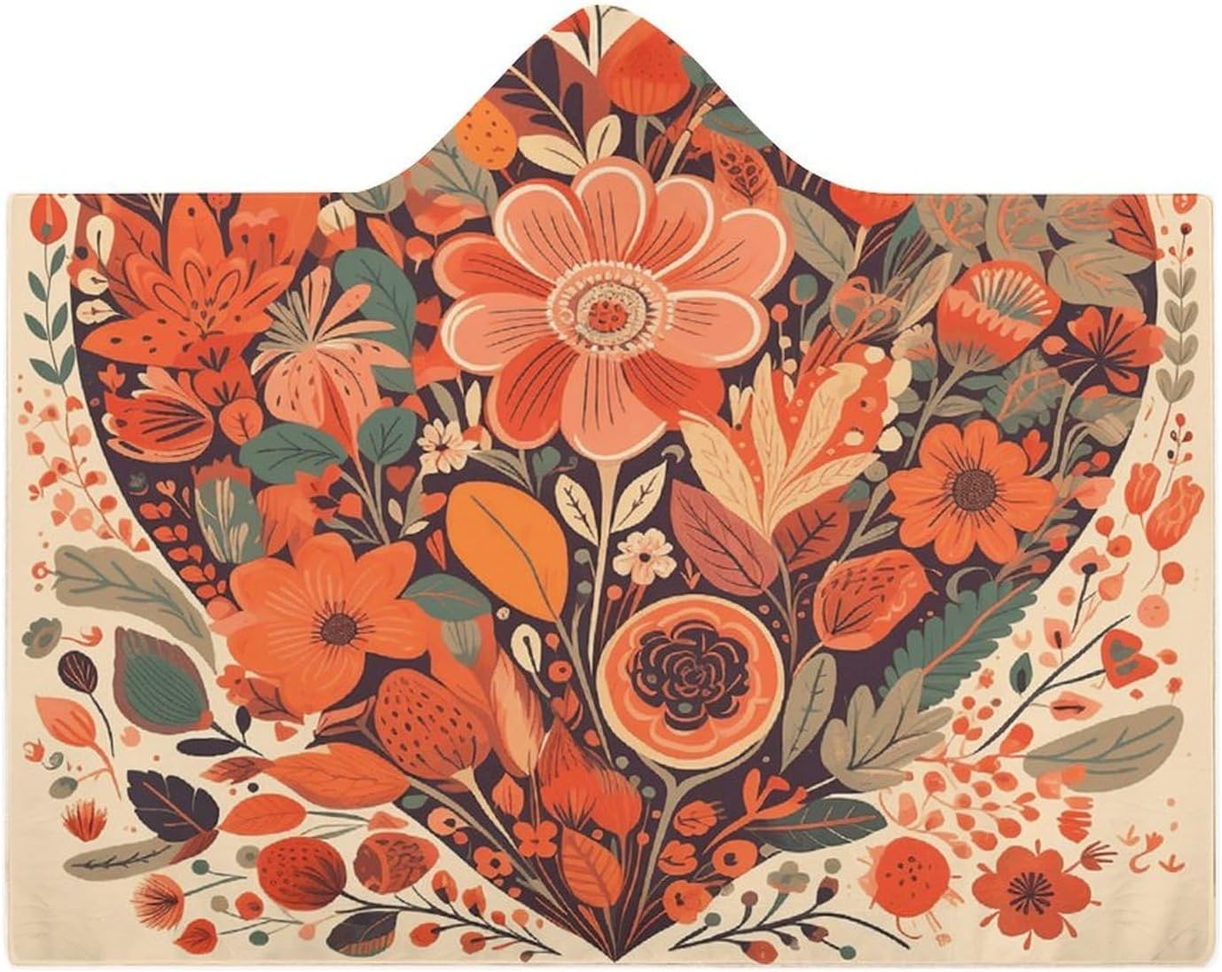 Folk Style Flowers Hooded Blanket Cozy And Functional,Wearable Blanket Hoodie for Women Men,Blanket Poncho Presents60 x80