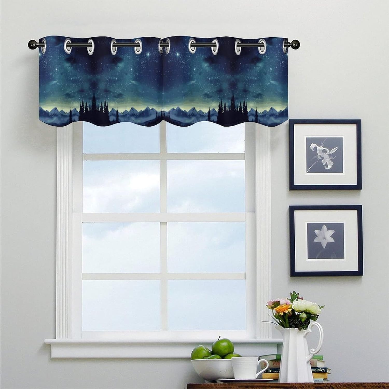 Small Window Curtains, Celestial Night Sky Printed Mini Window Curtains Valance, Pocket Window Curtains are Suitable for Homes, Offices, Farmhouses, and Restaurants