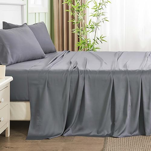 Miniatura 2 de INFIIXSO Juego de sábanas tamaño King, color gris, 100% rayón hecho de bambú, juego de sábanas refrescantes de 4 piezas, bolsillo profundo de hasta