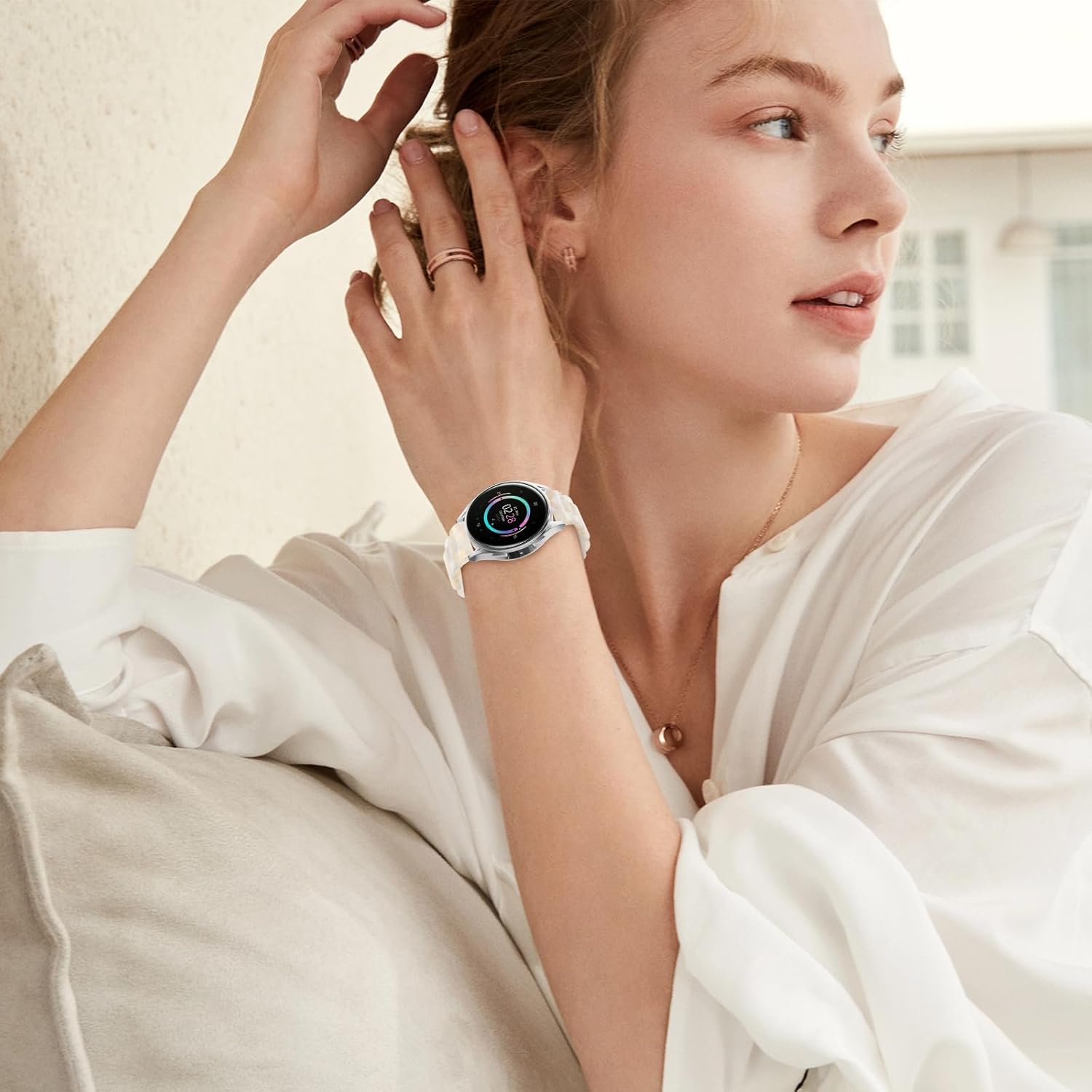 Resin Band Compatible with Samsung Galaxy Watch 7/FE/6/5/4 44mm 40mm, Watch 5 Pro 45mm/Watch 4 Classic 46mm 42mm Band 20mm Lightweight Replacement Strap for Galaxy Watch 3 41mm/Active2 Ivory - Image 5