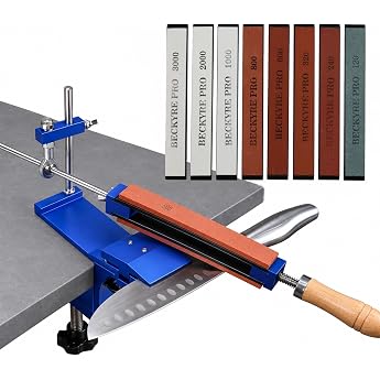 Professional Knife Sharpener with Quick Release Multipurpose Fixed Angle Knife Sharpening System 8 Whetstones