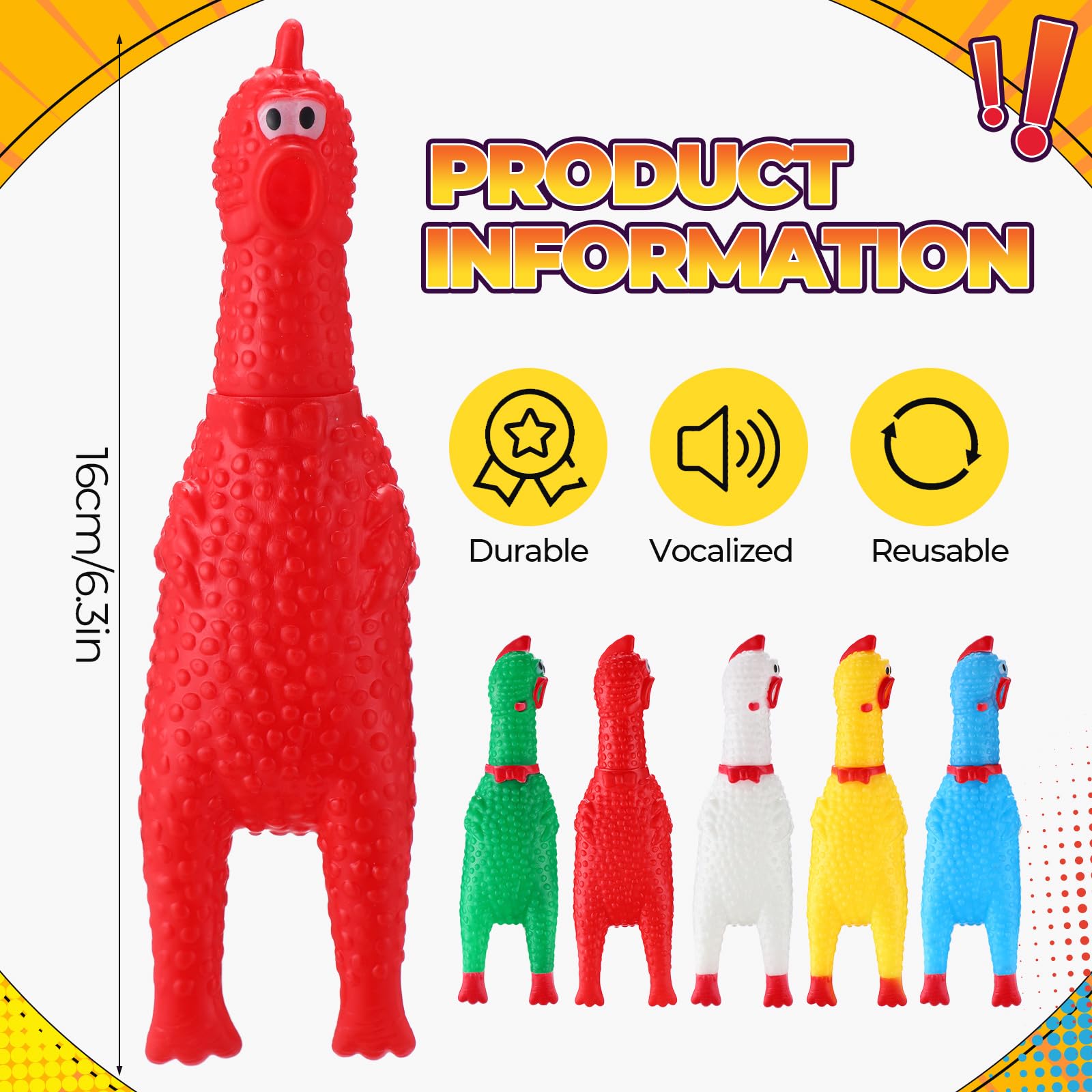 Honoson Hundespielzeug aus Gummi, quietschend, schreiendes Huhn, für Haustiere, Hunde, Erwachsene, 16,3 cm, 50 Stück