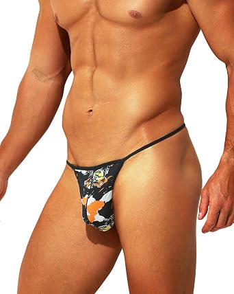 Men's Mesh T-Back G-String Thong Underwear Low Rise Sexy Printed Bikini Briefs