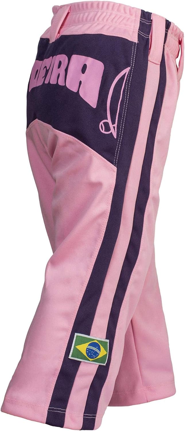 JL Sport Authentic Brazilian Capoeira Martial Arts Pants - Girls/Children's (Pink with Berimbau Print Along The Backside)