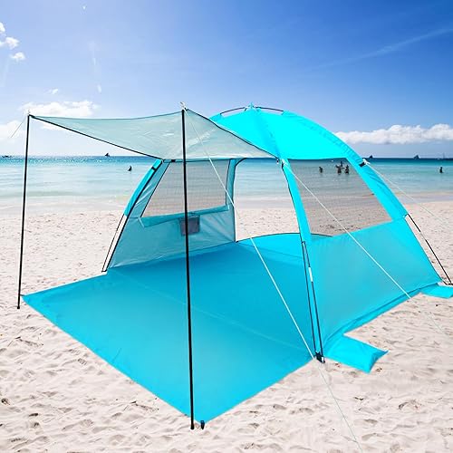 Miniatura 5 de DLUCKY Tienda de campaña de playa para 123456 personas, protección solar portátil anti-UV UPF 50+, suelo extensible en ambos lados, toldo