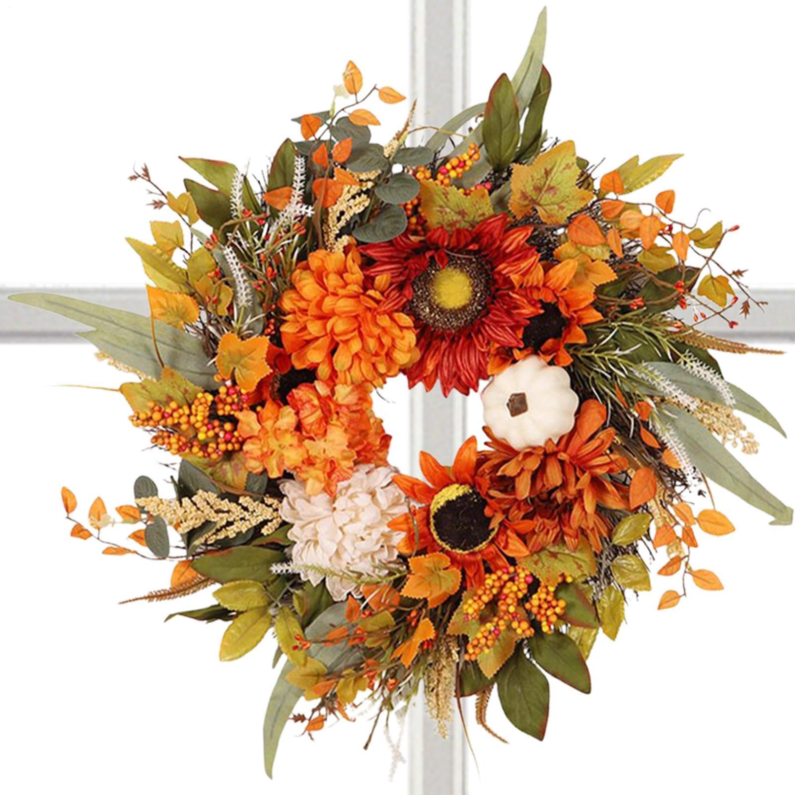 Autumn Wreaths for Front Door - 19.69 pulgadas Thanksgiving Wreaths for Front Door | Fall Wreath | Festive Artificial Ornament, Harvest Maple Leaf Berry Pumpkin, Autumn Seasonal Decor for ôr Farmhouse