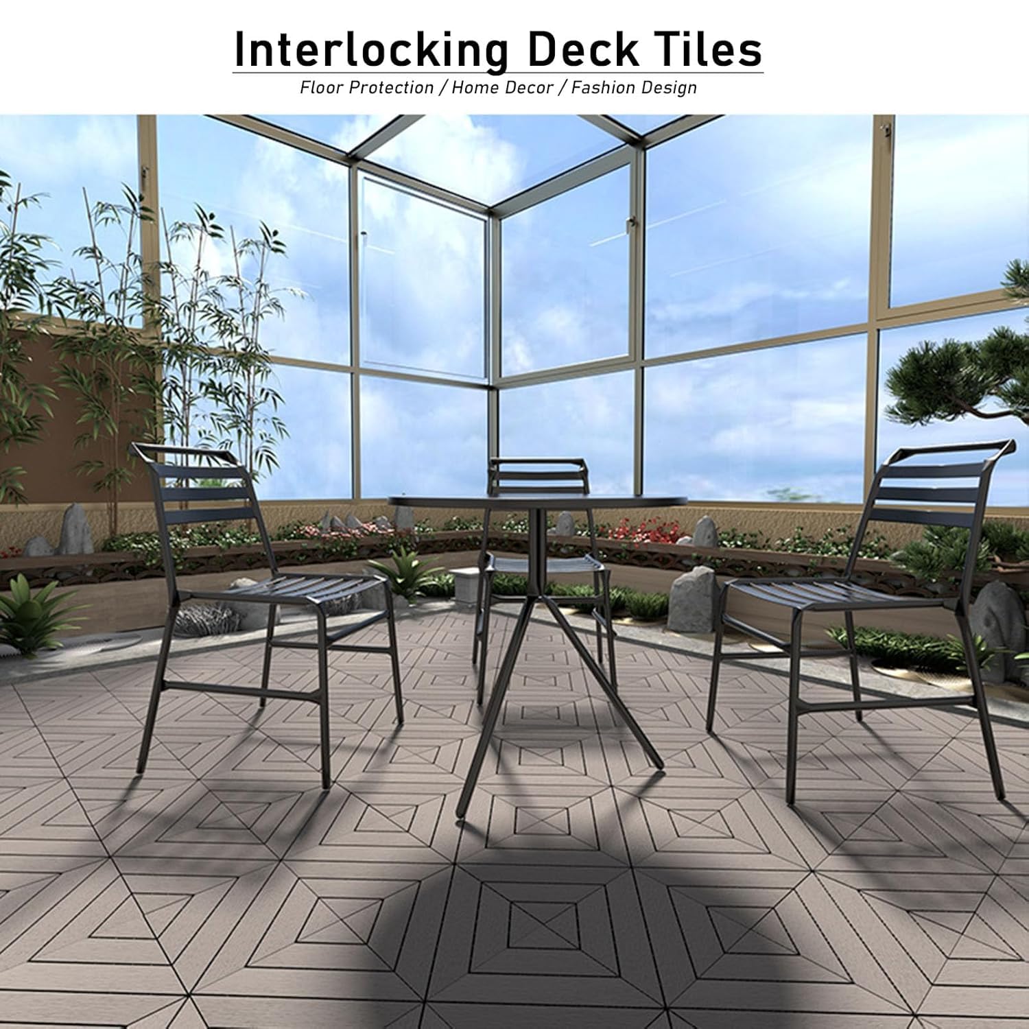 Dalles et lames de terrasse en composite, Carrelage de sol emboîtable for patio extérieur multicolore 11 pcs(Twill Gray)