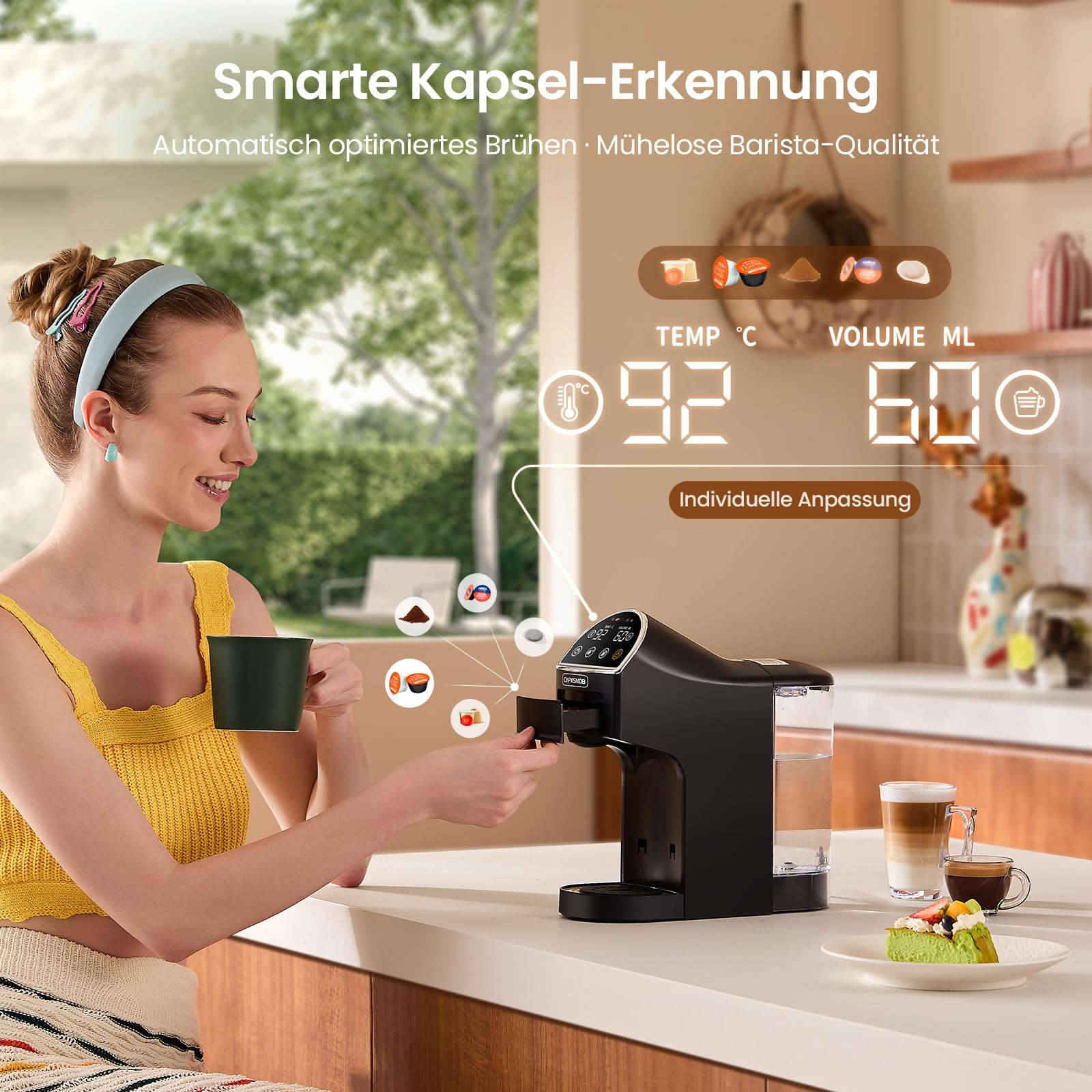 Magician2 5 in 1 Kapselmaschine für Nespresso, Dolce Gusto, Lavazza A Modo Mio, ESE 44 Pads, 20 Bars, 1400W, 1,2 L, LED-Display, Espressomaschine