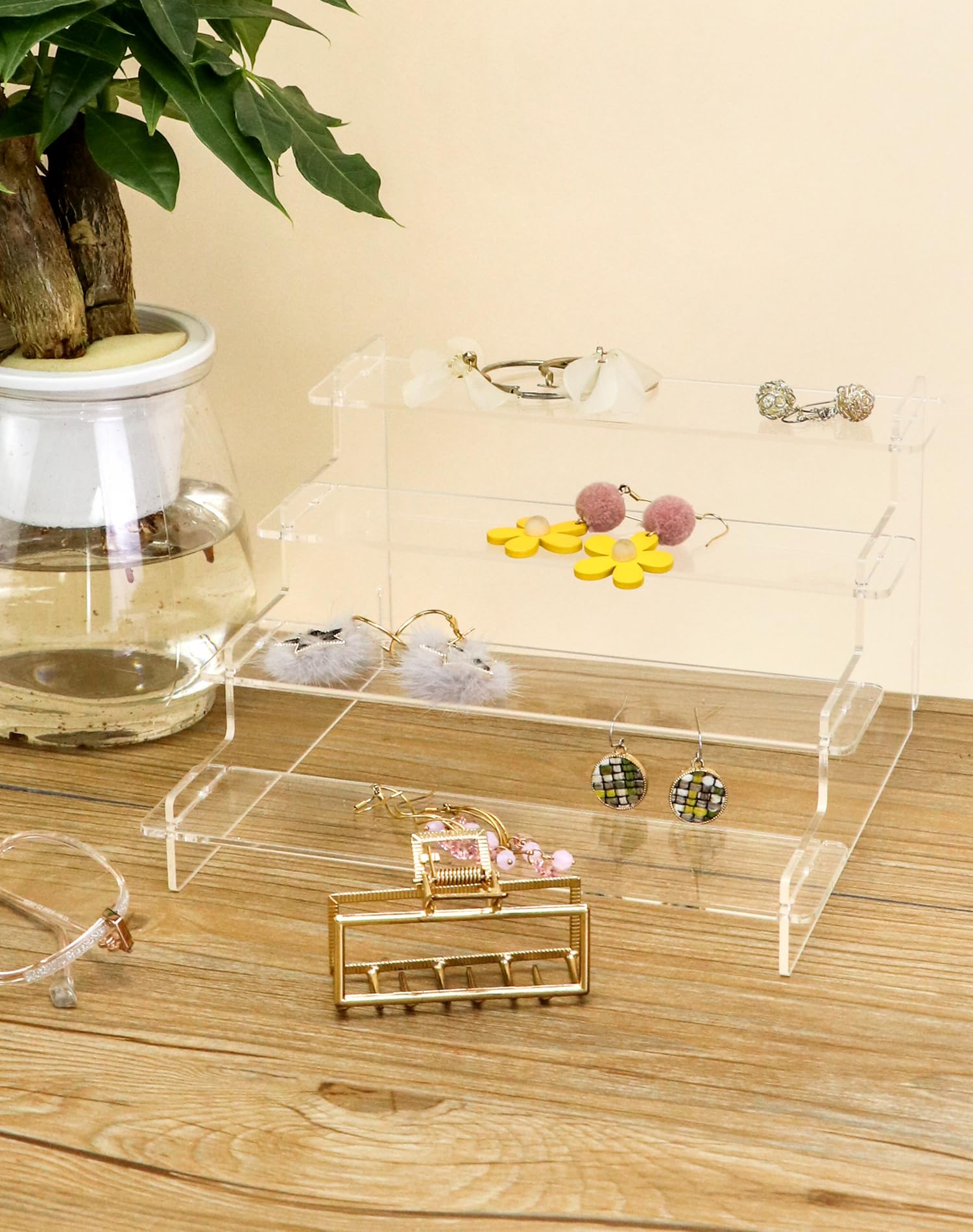 Présentoir à Étagères Acrylique Transparent QWORK - 4 Niveaux, Pour Parfums, Cosmétiques, Objets De Collection - 9