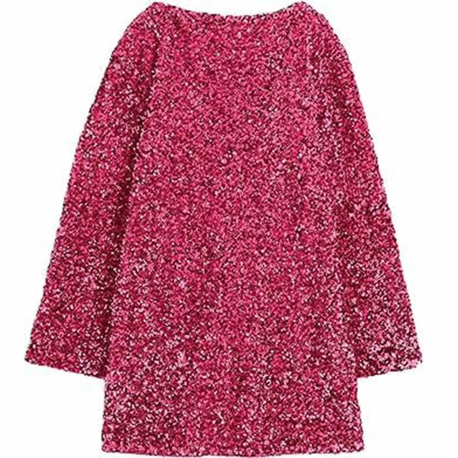 ISOUDE Mini Abito da Donna con Paillettes Scintillanti Senza Schienale, Maniche Lunghe, Abiti da Club Aderenti con Glitter (S,Rose Red)