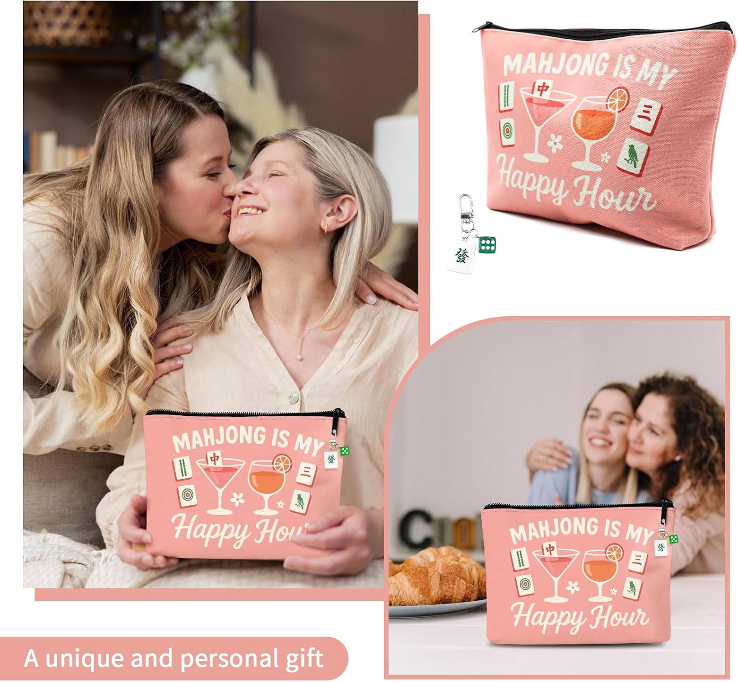 Icegrey 9pcs Mahjong Cosmetic Bag for Women, Mahjong Makeup Bag Zippered Pouch for Friends Mom Grandma Travel Toiletry Bag Funny Lucky Birthday Christmas New Year Gift