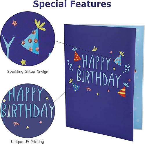 Vista 21 de WRAPAHOLIC Tarjeta de cumpleaños desplegable – Tarjeta emergente 3D con purpurina para pastel de cumpleaños, vela, 5.9 pulgadas x 7.9 pulgadas