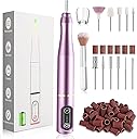 Cordless Nail Drill Electric Nail File Kit, Rechargeable Efile Set, Portable Acrylic Gel Nail Polish Remover Machine, Pedicure Manicure Tool, 11 Bits, 56 Sanding Bands, Salon Home, Purple