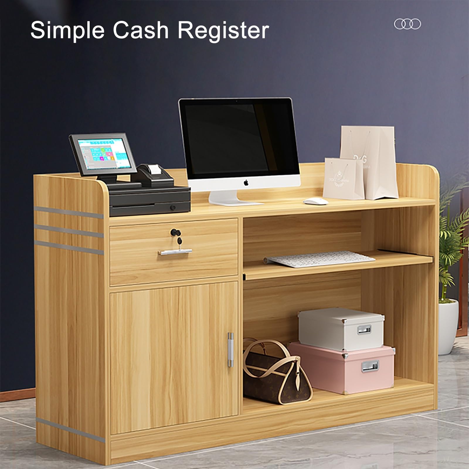 AYHARYLH Empfangstheke 100cm - Weißer Rezeptionstresen Mit LED Beleuchtung