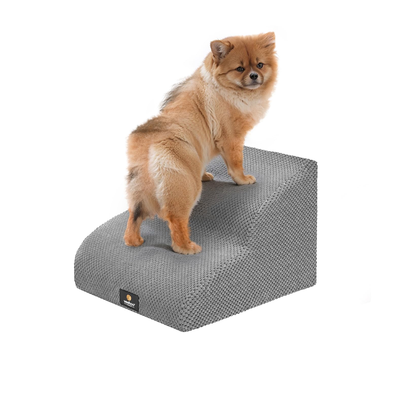 Veehoo Dog Stairs for High Beds, Curved Foam Dog Steps for Small Medium Dogs or Old Dogs and Cats, Non Slip Dog Ramp to Bed Couch Sofa, High Loading Bearing Pet Steps, Dark Gray, 2 Steps