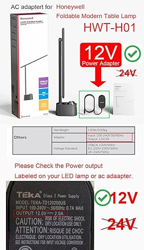 Miniatura 3 de T POWER Cargador de 12 V para TaoTronics Honeywell HWT-H4 JOSTIC EK009A lámpara de escritorio LED Cuidado de los ojos WorkPro WP3000SED WP3000S