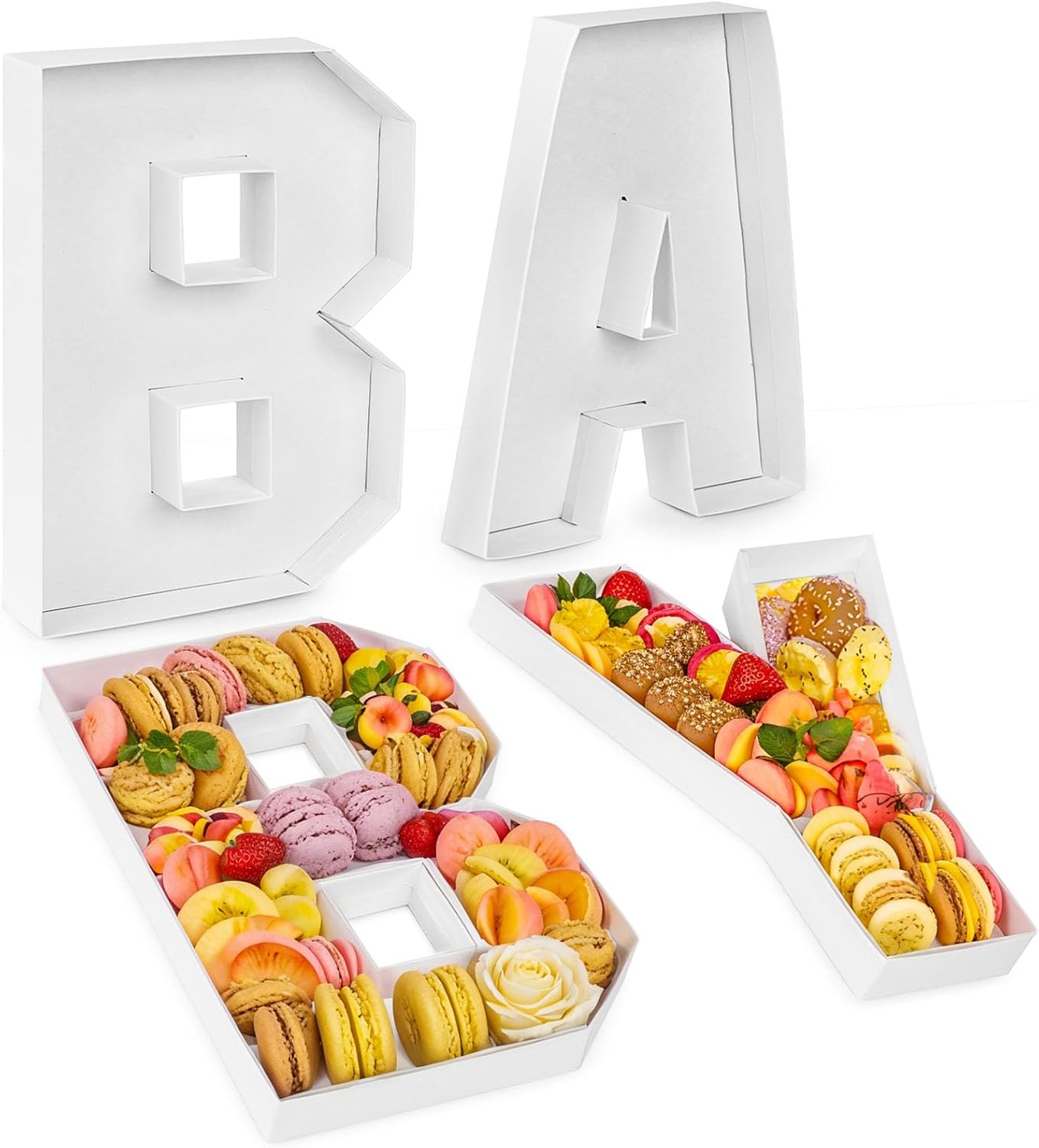VGOODALL Baby Charcuterie Board Letters, 4 Pcs 10" Baby Shower Food Trays and Platters Fillable Cardboard Letters for Baby Shower Decorations Gender Reveal Birthday Party