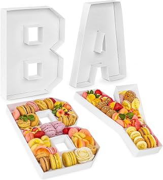 VGOODALL Baby Charcuterie Board Letters, 4 Pcs 10" Baby Shower Food Trays and Platters Fillable Cardboard Letters for Baby Shower Decorations Gender Reveal Birthday Party