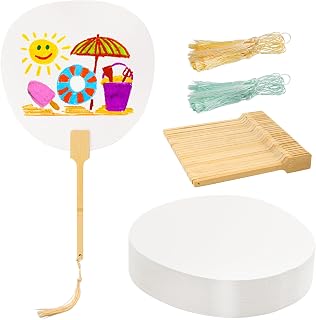 Paper Fans Handheld Set, 30 Pcs Church Fans with Bamboo Handle and Tassel, 8 * 8inch DIY Blank Cardstock Fans for Art and Craft