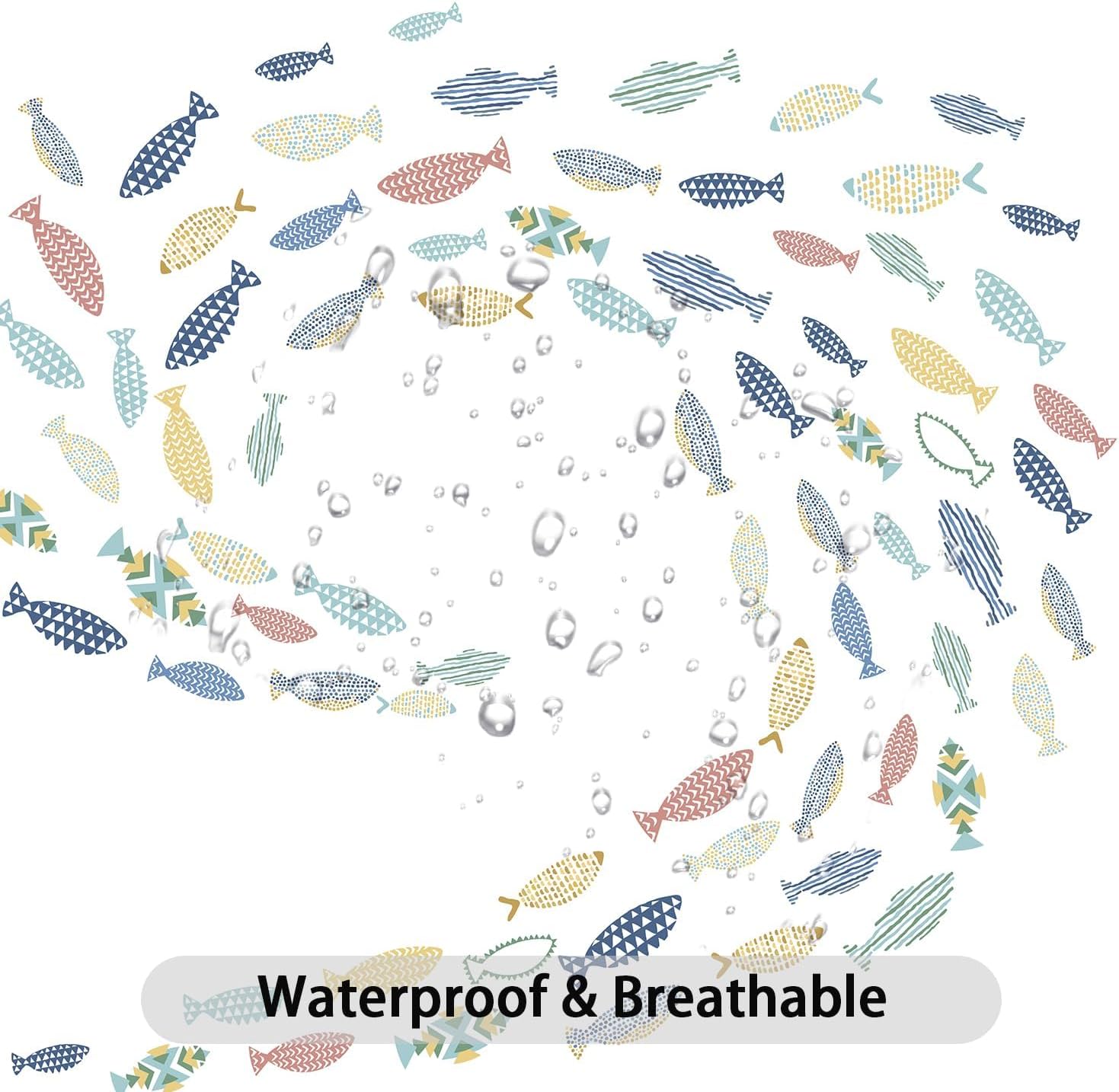 Moonslim Fish Shower Curtains, Colorful Fishes Swimming Shower Curtain, White Minimalist Aesthetic Bath Curtain for Bathroom Decor Waterproof Fabric Cloth with Hooks 72X78 Inch