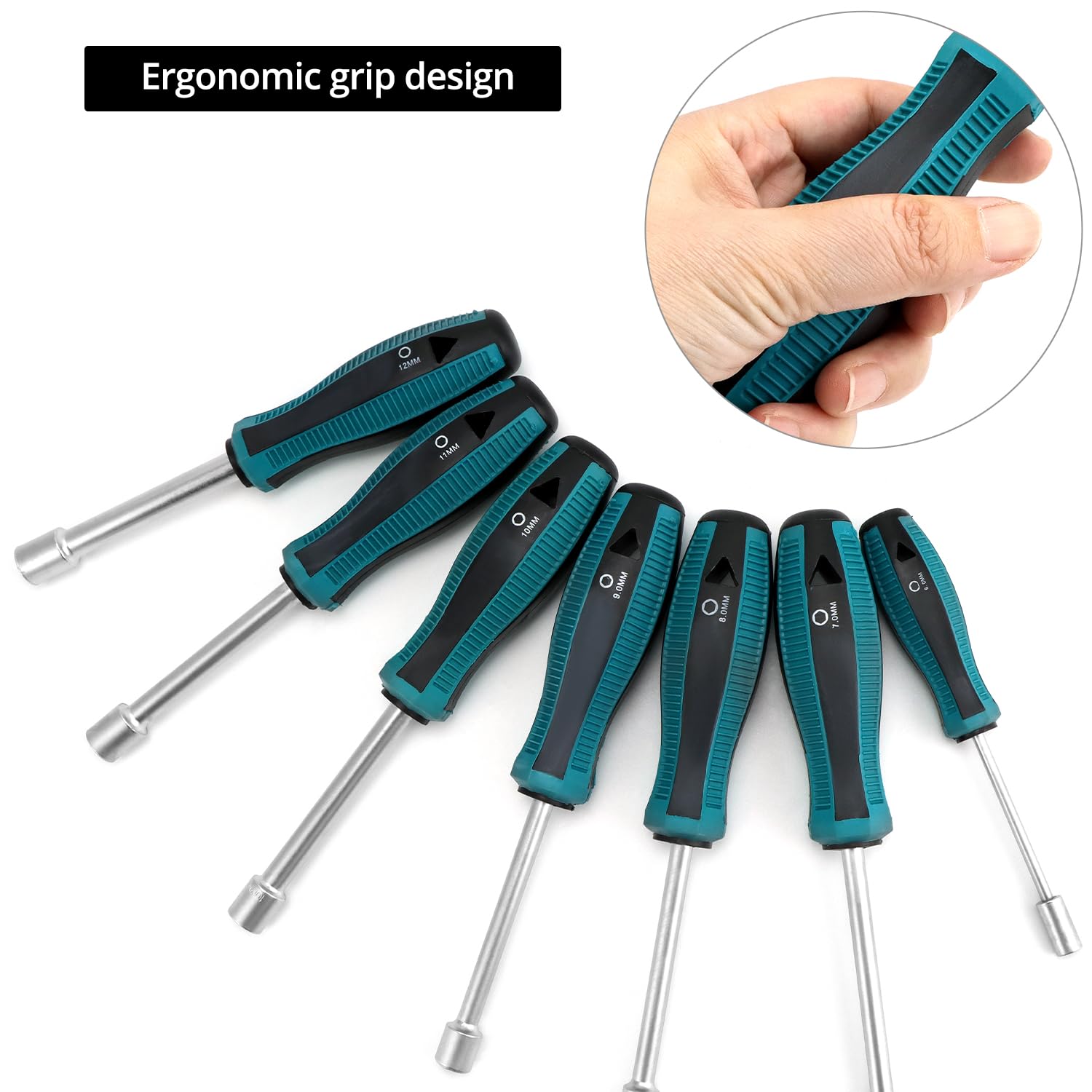 QWORK® 7 Pezzi Cacciavite a Bussola, 6-12 mm Set Cacciaviti, Chiavi a Tubo, per Viti Esagonali