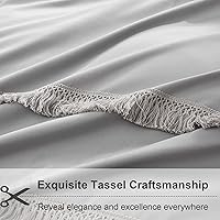 Vista 3 de Mybedsoul Juego de funda de edredón gris bohemio tamaño Queen, funda de edredón con borlas de 3 piezas con 2 fundas de almohada, ropa de cama